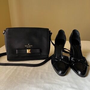 Kate Spade Black Leather Crossbody & Patent Heels Set‎ Size 8.5
